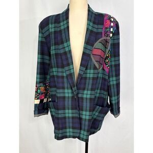 CANVASBACKS Lutton & Horsfield Vintage 80s Plaid Blazer Jacket Patchwork Wool, L